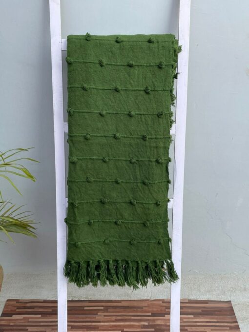 Deep Green Handwoven Cotton Throw Blanket Embrace Nature's Cozy Embrace - Image 2