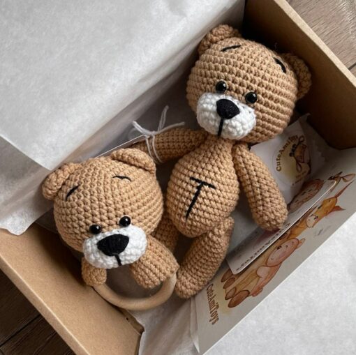 Personalized Crochet Teddy Bear and Rattle A Cherished Keepsake for Baby's Journey - Image 6