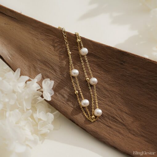 Exquisite Double Chain Pearl Bracelet A Timeless Treasure for Brides, Bridesmaids, and Loved Ones - Image 3