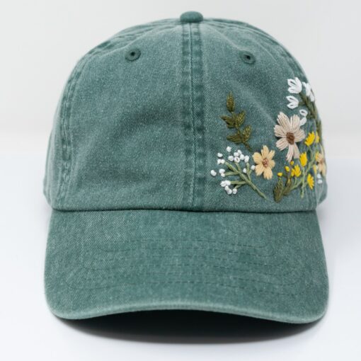 Hand Embroidered Floral Baseball Cap Botanical Garden Blooms on 100% Cotton - Image 5