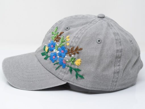 Embroidered Floral Baseball Cap Handcrafted Cotton Hat for Garden Parties - Image 3