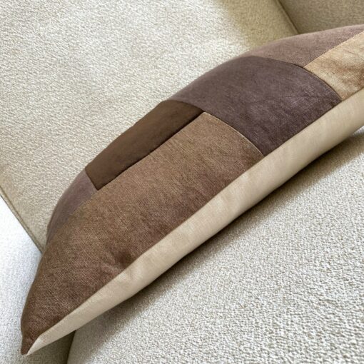 Handcrafted Brown Linen and Velvet Lumbar Pillow Cover A Touch of Rustic Elegance - Image 2