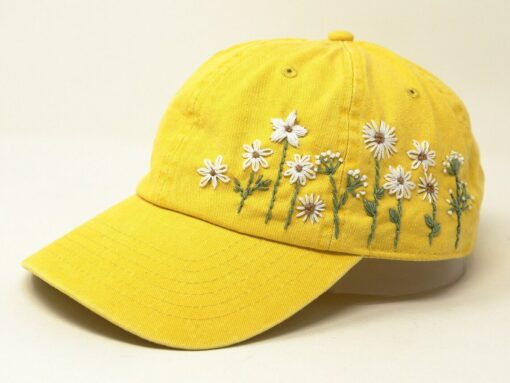 Hand-Embroidered Daisy Baseball Cap Mustard Yellow Floral Essence for Unforgettable Style - Image 6