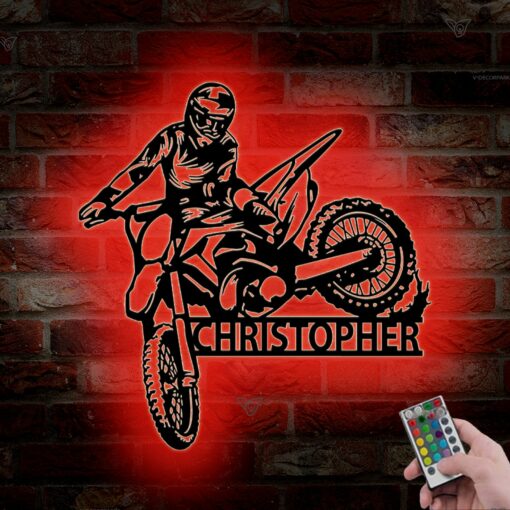 Personalized Dirt Bike Metal Sign with LED Illumination Illuminate Your Motocross Passion - Image 2