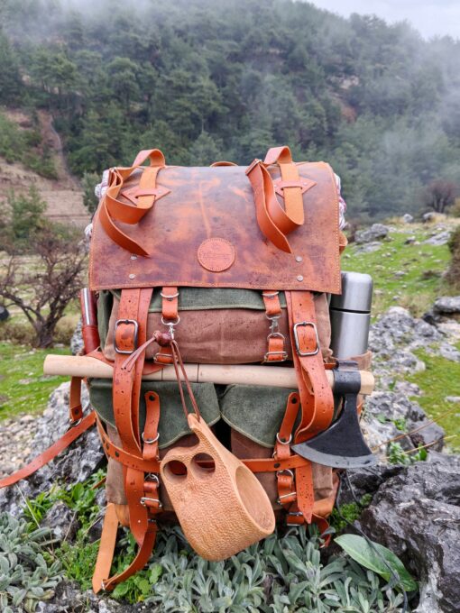 45L Handmade Leather and Waxed Canvas Bushcraft Backpack Your Rugged Companion for Wilderness Adventures - Image 5