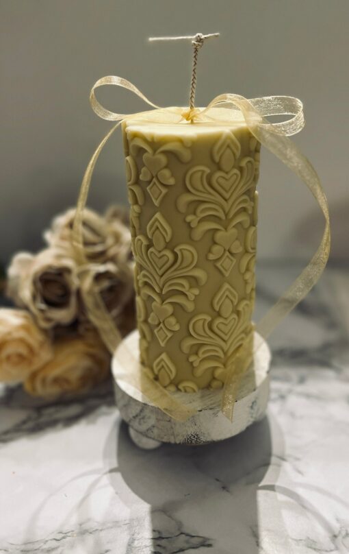 Illuminate Your Home with Timeless Elegance Exquisite Scrollwork Pillar Candle - Image 4