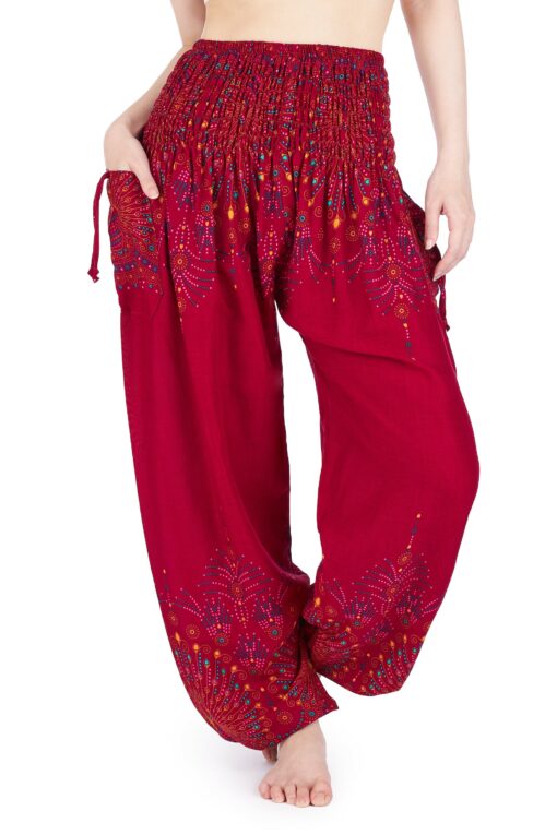 Flowy Boho Harem Pants Embrace Bohemian Style with Burgundy Yoga Trousers - Image 2