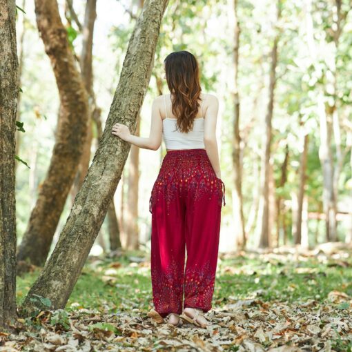 Flowy Boho Harem Pants Embrace Bohemian Style with Burgundy Yoga Trousers - Image 3