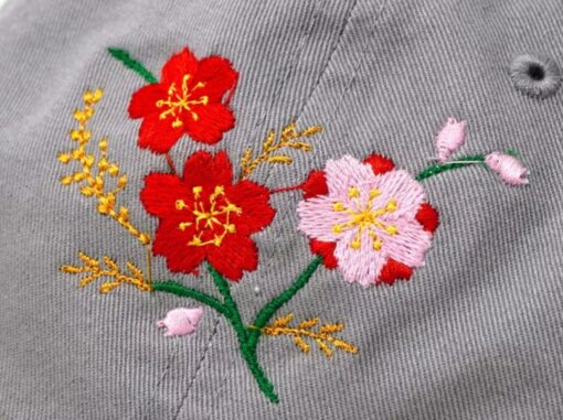 Sakura Blossom Embroidered Washed Cotton Baseball Cap for Summer - Image 6