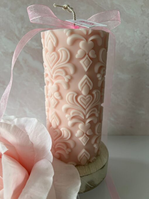 Illuminate Your Home with Timeless Elegance Exquisite Scrollwork Pillar Candle - Image 3