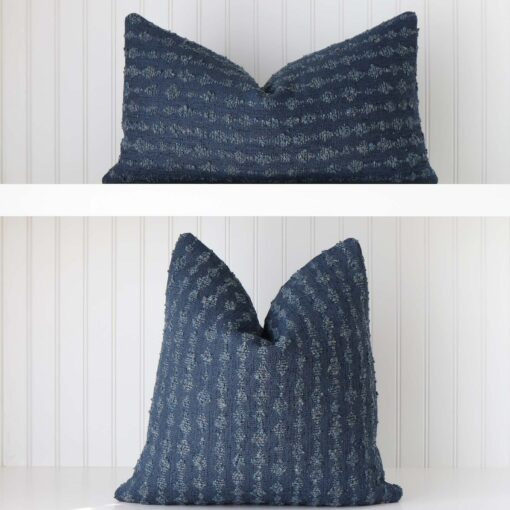 Kelly Wearstler Serai Boucl? Midnight Blue Throw Pillow Cover Elevate Your Home Decor with Designer Style - Image 4