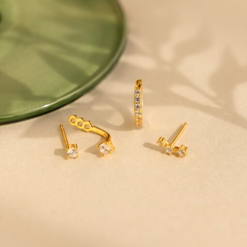 Caitlyn Minimalist Diamond Earring Set Elevate Your Style with Graceful Ear Climber and Jacket - Image 6