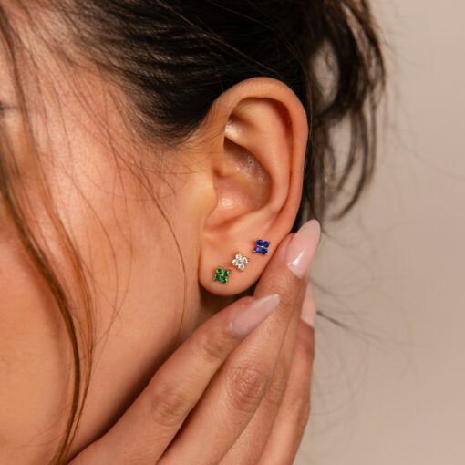 Caitlyn Minimalist's Trio of Floral Studs Sapphire, Diamond, and Gold - Image 3