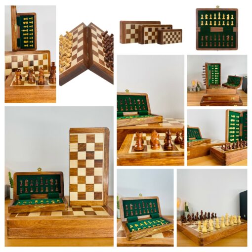 Personalized Chess Set Foldable Magnetic Board, Custom Brass Plate, Handmade Gift - Image 5