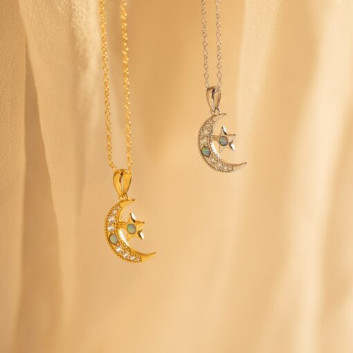 Celestial Pendant Necklace Set Minimalist Opal Jewelry by Caitlyn - Image 6