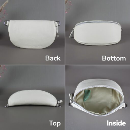 Gold Fanny Pack Interchangeable Wide Belt, Patterned Strap, Leather Crossbody, Silver Zipper Handbag - Image 6