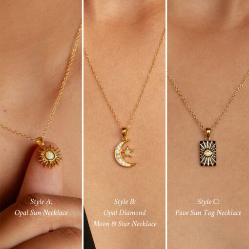 Celestial Pendant Necklace Set Minimalist Opal Jewelry by Caitlyn - Image 2