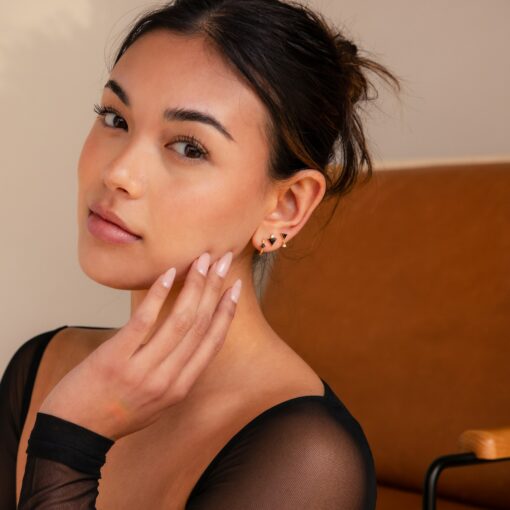 Caitlyn Minimalist Black Gemstone Triangle Earring Set Pave Diamond Hoop, Stud Earring - Image 3