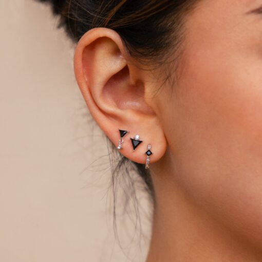 Caitlyn Minimalist Black Gemstone Triangle Earring Set Pave Diamond Hoop, Stud Earring - Image 6