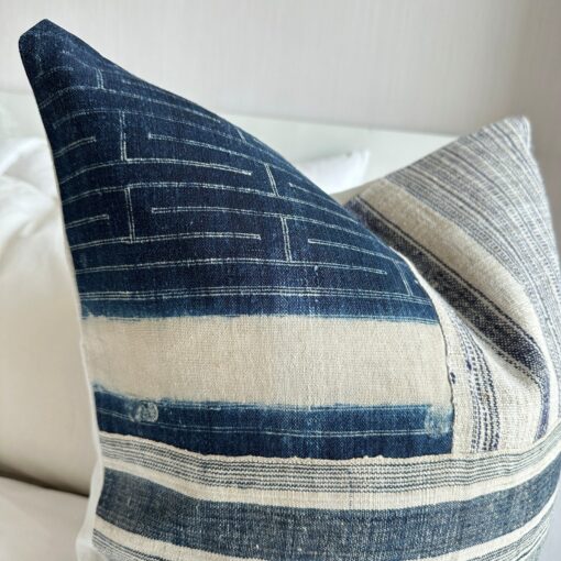 Vintage Indigo Hemp Pillow Cover Hand Block Printed Textile for Bohemian Charm - Image 2
