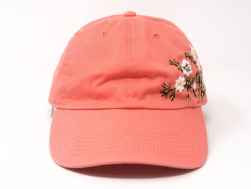 Blossom Beauty Hand-Embroidered Floral Washed Pink Baseball Cap for Women - Vintage Garden Blooms - Image 3