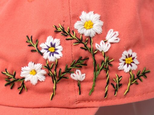 Blossom Beauty Hand-Embroidered Floral Washed Pink Baseball Cap for Women - Vintage Garden Blooms - Image 4
