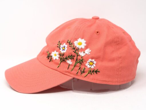 Blossom Beauty Hand-Embroidered Floral Washed Pink Baseball Cap for Women - Vintage Garden Blooms - Image 2