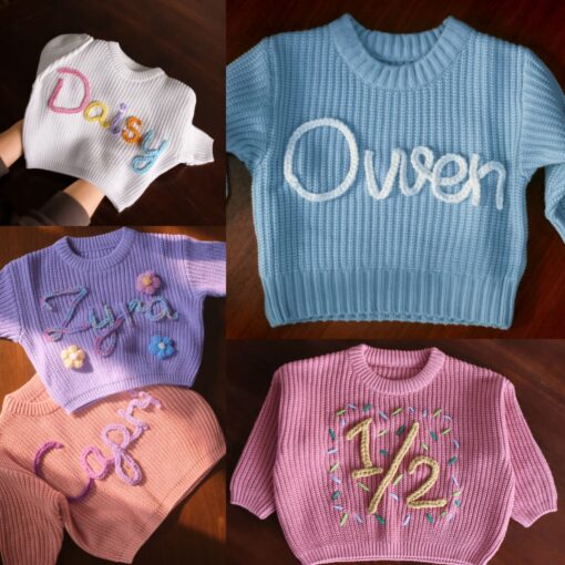 Personalized Baby Knit Sweater Embroidered Name, Perfect for Coming Home Outfit or Gift - Image 3