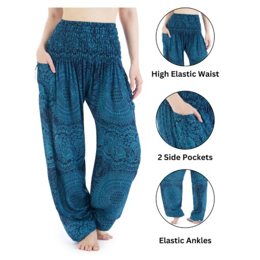 Flowy Teal Harem Yoga Pants Bohemian Loungewear for Summer and Festivals - Image 5