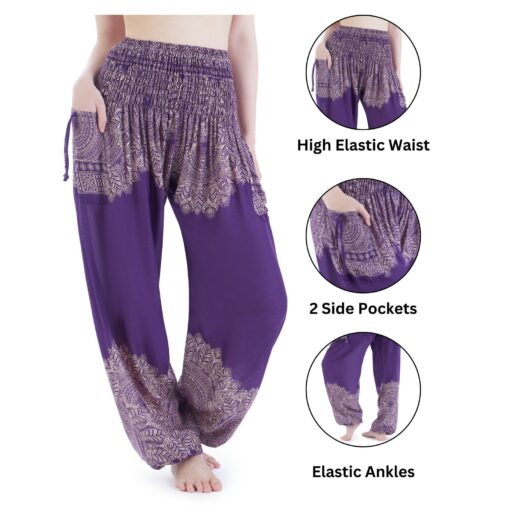 Purple Hippie Harem Pants Comfy Loungewear, Yoga Pants, Festival Wear, Boho Gift - Image 5