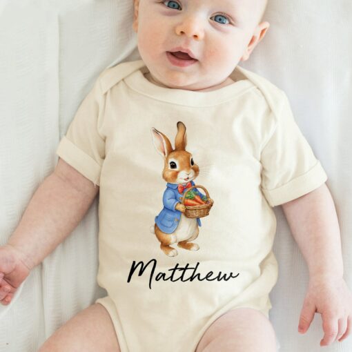 Personalized Easter Baby Onesie Adorable Bunny Bodysuit with Custom Name - Image 5