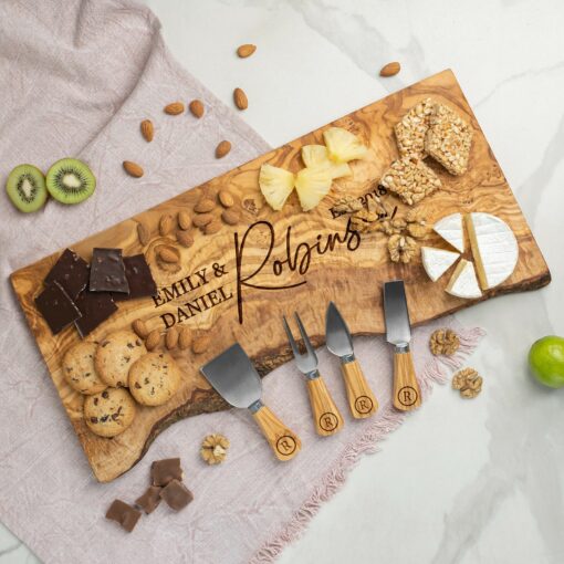 Personalized Olive Wood Charcuterie Board A Unique Anniversary Gift for Couples - Image 2