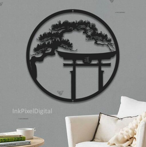 Japanese Metal Art Bonsai Tree Wall Art with Tori Gate - Inspired by Japanese Culture - Image 3