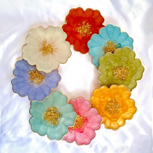 Gilded Garden Handcrafted Resin Coasters with Golden Floral Accents - Image 2