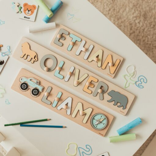 Personalized Wooden Name Puzzle Educational Montessori Toy for 1-Year-Old Boys - Image 3