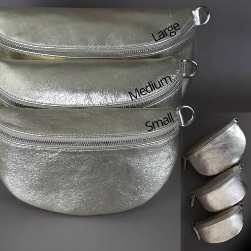 Gold Fanny Pack Interchangeable Wide Belt, Patterned Strap, Leather Crossbody, Silver Zipper Handbag - Image 5