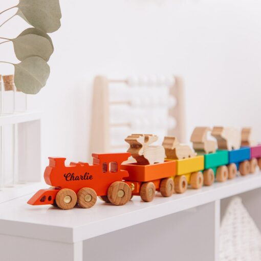 Personalized Wooden Freight Train with Animal Figurines A Delightful Toy for Toddlers and Kids - Image 2