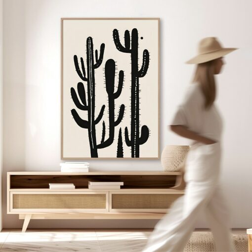 Saguaro Cactus Wall Art Modern Desert Luxe in Black and Cream Block Print - Image 2