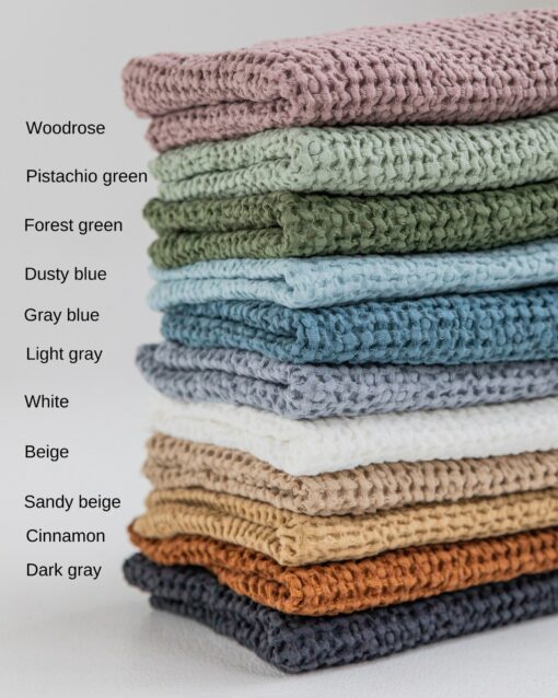 Cozy Haven Dark Gray Linen Throw with Waffle Weave - Image 4