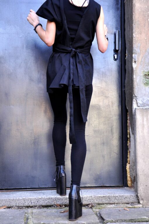 Aakasha A05125 Black Extra Long Leggings with Genuine Leather Front and Viscose Back - Image 5