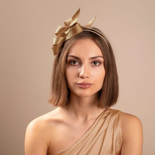 Gilded Glamour Sculptural Fascinator for Weddings and Special Occasions - Image 2