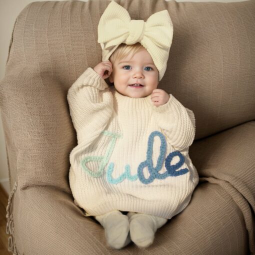 Personalized Baby Knit Sweater Embroidered Name, Perfect for Coming Home Outfit or Gift - Image 2