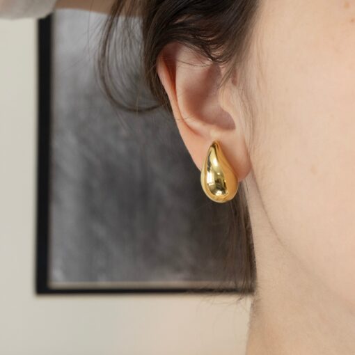 Kendall Drop Dome Earrings Solid Gold K14 Chunky Stud Earrings, A Timeless Gift for Her - Image 2