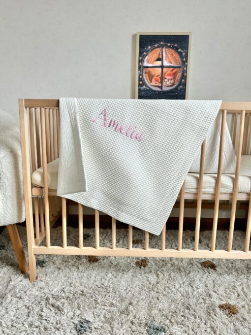 Personalized Muslin Waffle Blanket Embroidered Name for Baby Girl, Perfect for Baby Showers and Newborns - Image 6