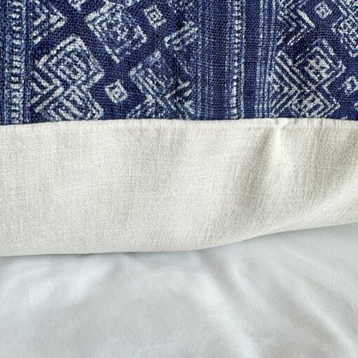 Handcrafted Indigo Hemp Pillow Cover Vintage Hmong Textile for Bohemian Flair - Image 3