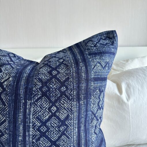 Handcrafted Indigo Hemp Pillow Cover Vintage Hmong Textile for Bohemian Flair - Image 6