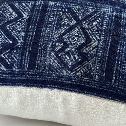 Handcrafted Indigo Hemp Pillow Cover Vintage Hmong Textile for Bohemian Flair - Image 4