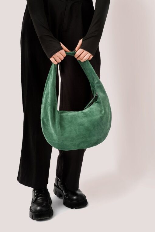 Luxurious Green Suede Hobo Bag A Timeless Accessory for the Modern Woman - Image 3
