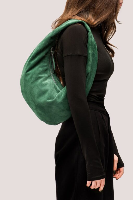 Luxurious Green Suede Hobo Bag A Timeless Accessory for the Modern Woman - Image 4