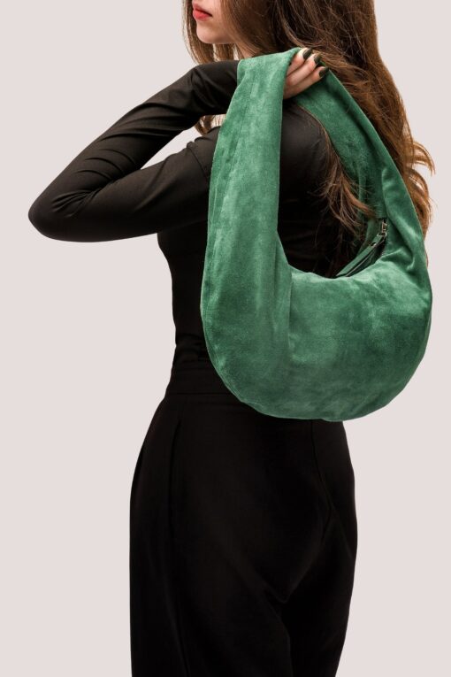Luxurious Green Suede Hobo Bag A Timeless Accessory for the Modern Woman - Image 2